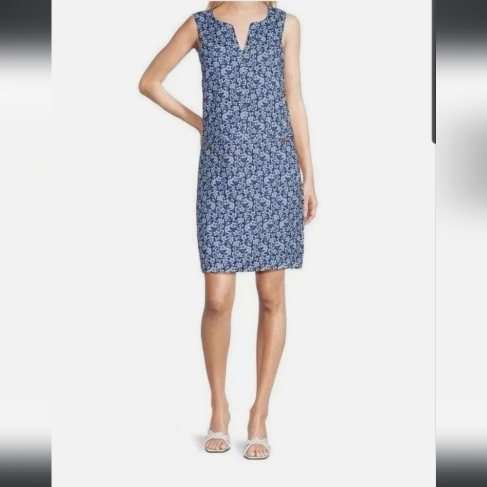 NWT J. McLaughlin Linen Rue Dress: Sleeveless: Color- Navy Blue: Size- Large‎